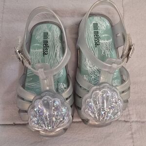 Mini Melissa Kids' Sparkle Shell Sandals - Silver